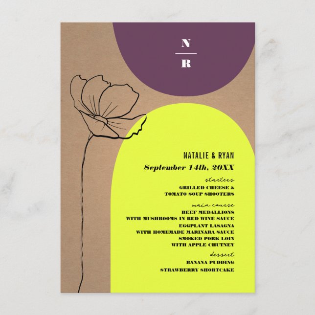 Floral Arches Neon Plum Monogram Wedding Menu (Front)