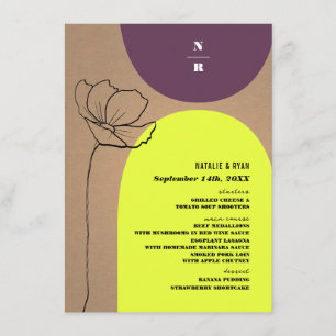 Floral Arches Neon Plum Monogram Wedding Menu
