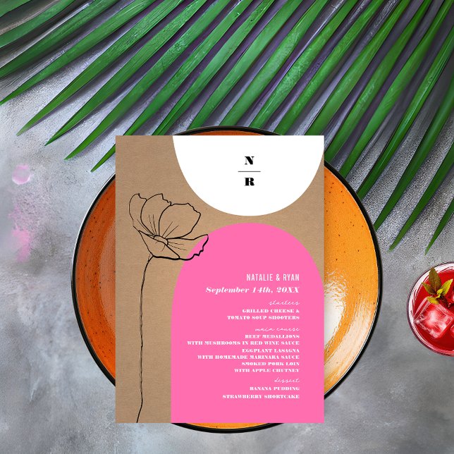 Floral Arches Pink Monogram Wedding Menu (Creator Uploaded)