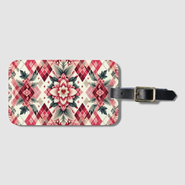 Floral argyle Valentine's day Luggage Tag (Front Horizontal)