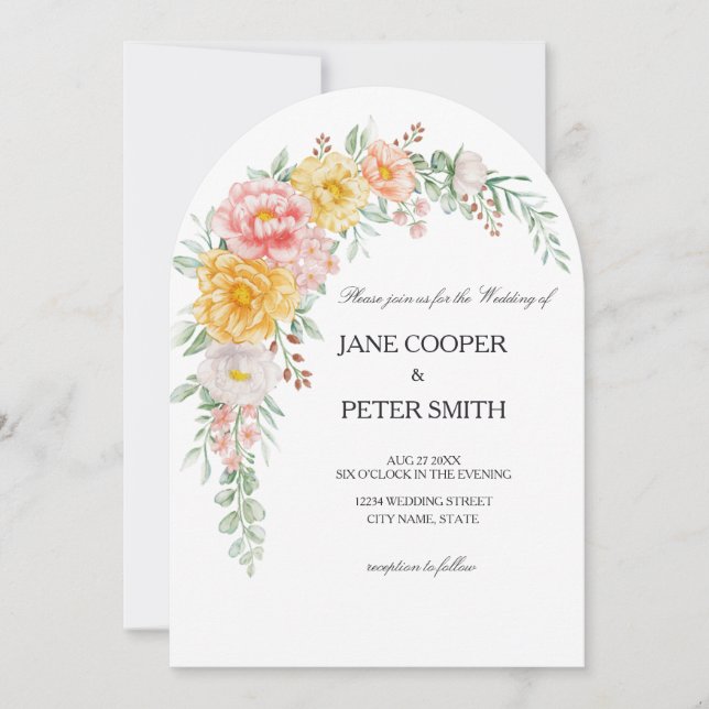 Floral arrangement. Budget Wedding Invitation (Front)