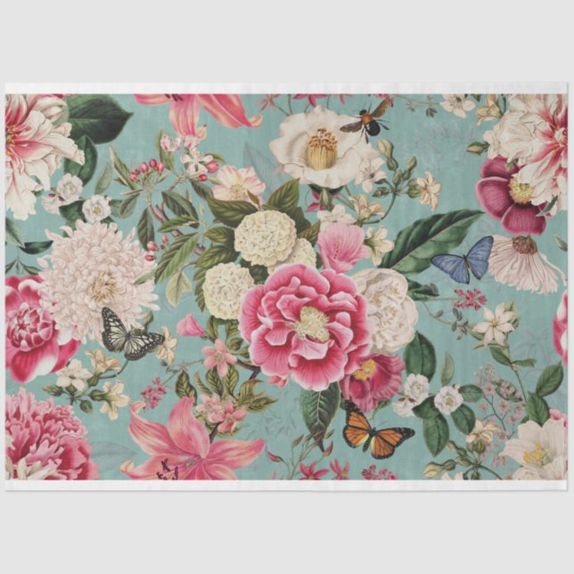 floral arrangement peonies on aqua fabric tissue paper (Front)