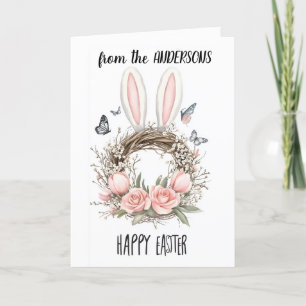 floral arrangement with rabbit ears  holiday card