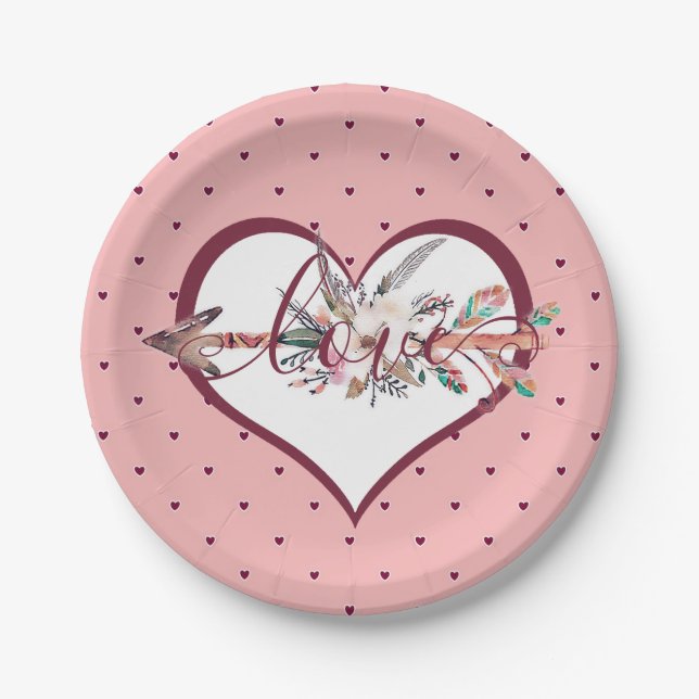 Floral arrow valentine   paper plate (Front)