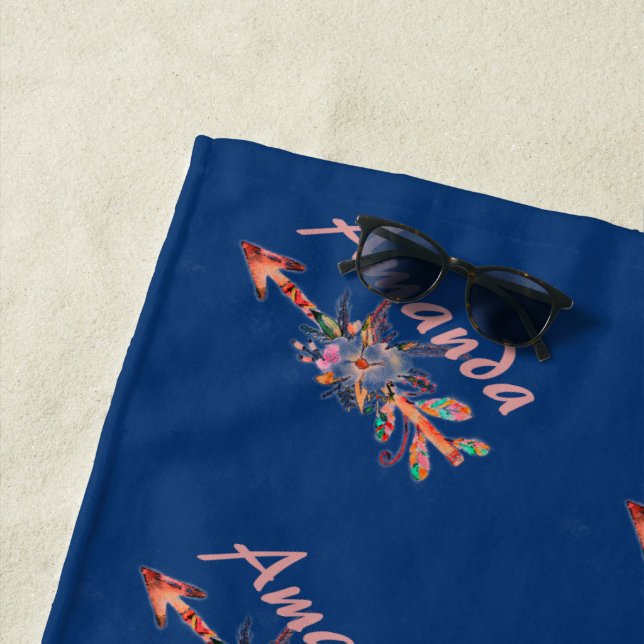 Floral arrows personalised beach towel (In Situ)