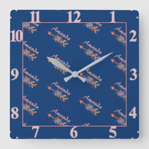 Floral arrows personalised square wall clock