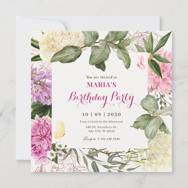 Floral art birthday invitation (Front)