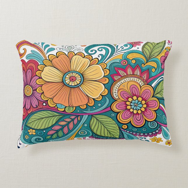 Floral Art Colourful Accent Pillow, Decorative Cushion (Front)