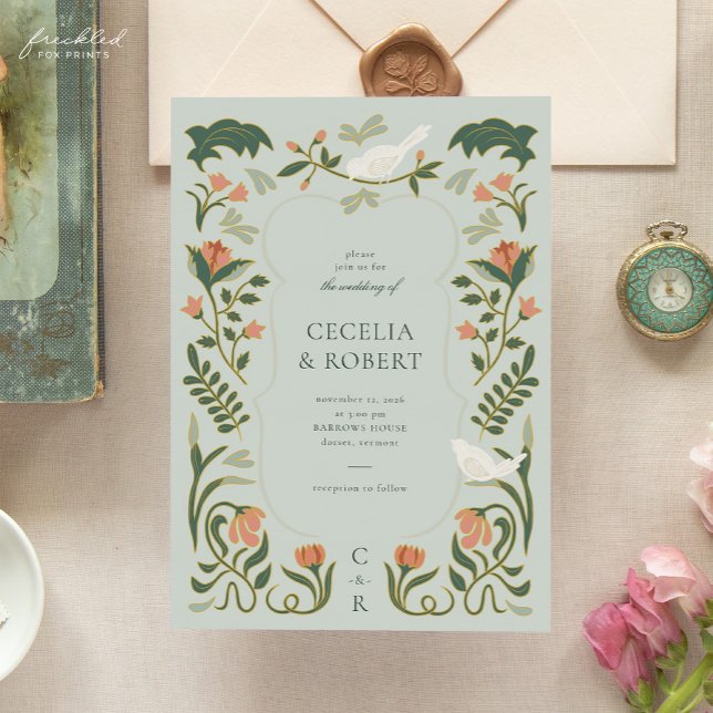 Floral Art Deco Gold Wedding Invitation (Floral Art Deco Gold Wedding Invitation)