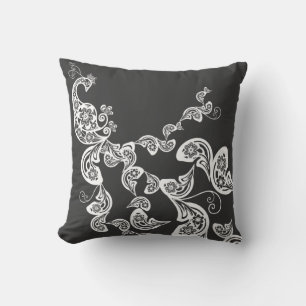 Floral Art Deco Peacock Pattern White Art Cushion