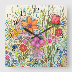 Floral Art Design Flower 12 Square Wall Clock