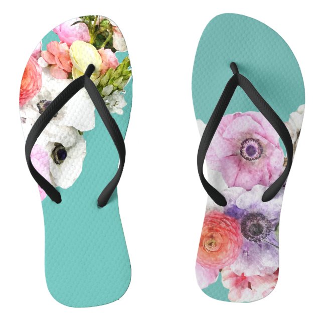 Floral Art Female Flip Flops (Footbed)