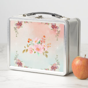 Floral Art, Flourishing Flowers, Gradient Art Metal Lunch Box