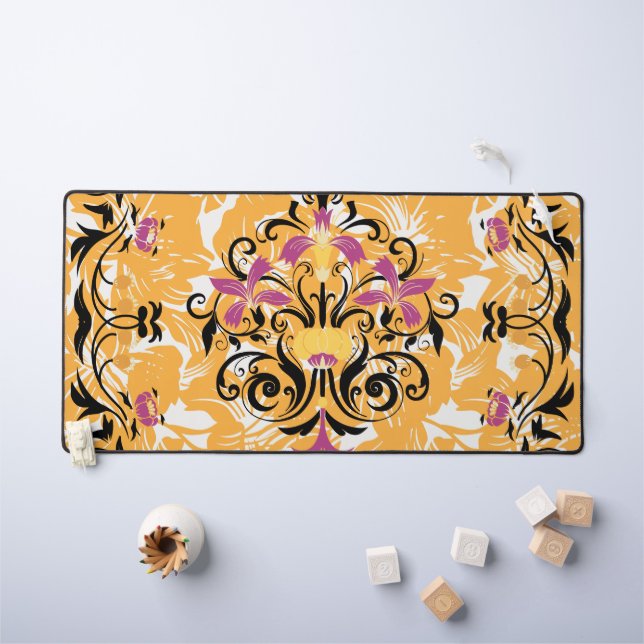 Floral Art, Hollow Life, Purple and Black Flowers Desk Mat (Kids Table)