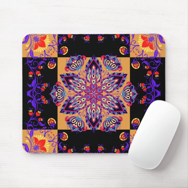 Floral Art, Mehndi Violet Nature Mouse Mat (With Mouse)