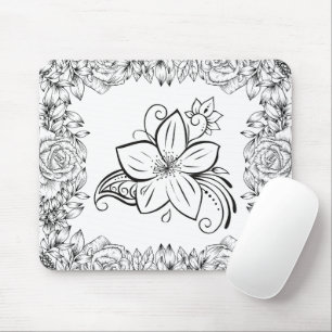 Floral Art, Monochrome Beauty Mouse Mat