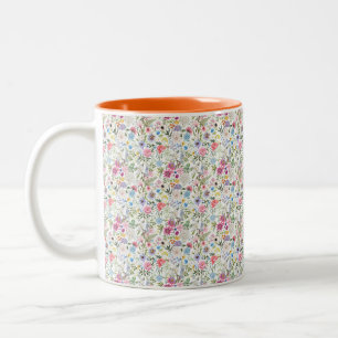 floral art mug, vibrant flower pattern Two-Tone coffee mug