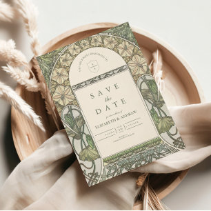 Floral Art Nouveau Greenery wedding Save The Date