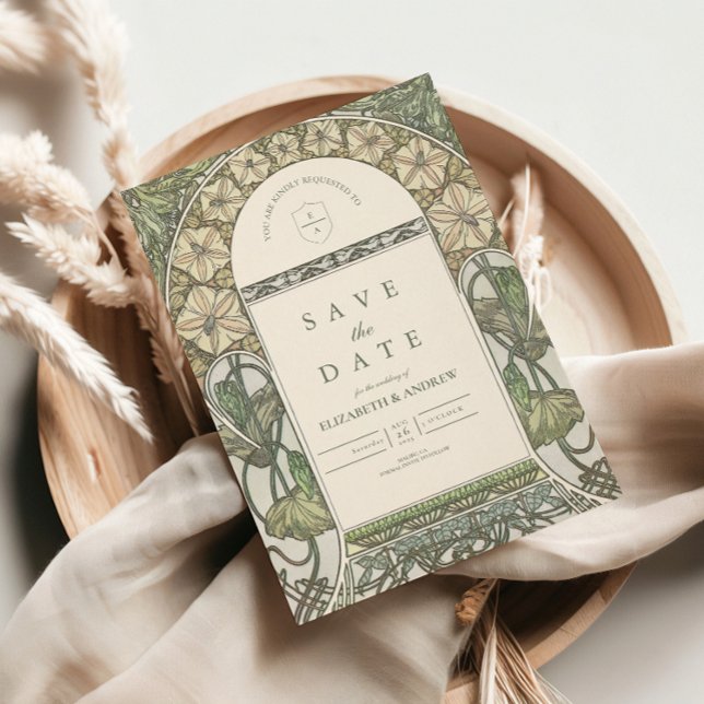 Floral Art Nouveau Greenery wedding Save The Date (Creator Uploaded)