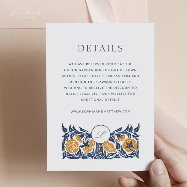 Floral Art Nouveau Monogram Wedding Details Card (Floral Art Nouveau Monogram Wedding Details Card)