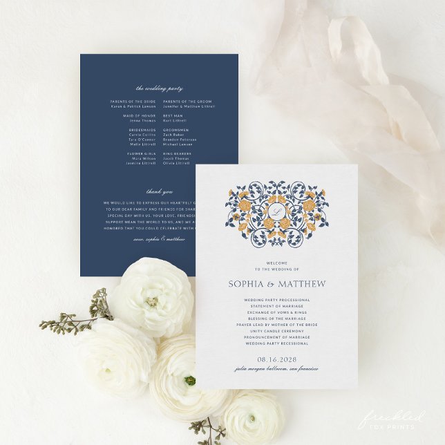 Floral Art Nouveau Monogram Wedding Program Programme (Floral Art Nouveau Monogram Wedding Program)