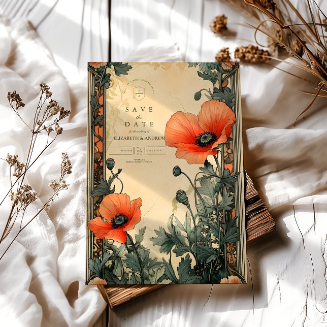 Floral Art Nouveau Poppy  Wedding Save The Date (Creator Uploaded)