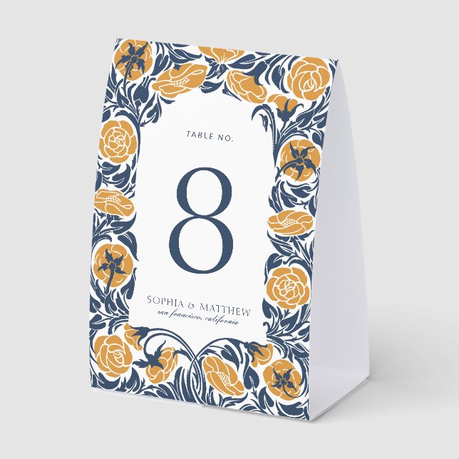 Floral Art Nouveau Table Number Tent Card (Front)