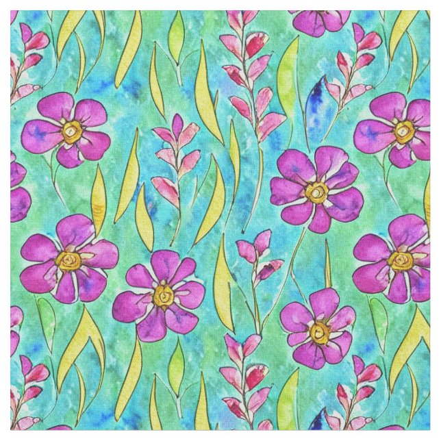 Floral Art Nouveau Watercolor Pattern Fabric (Close Up)