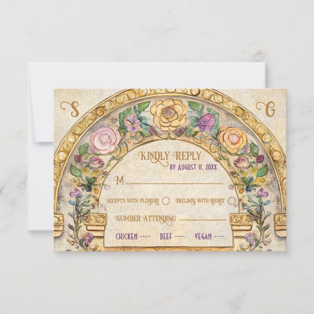 Floral Art Nouveau Wedding RSVP Response Card (Front)