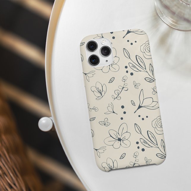 Floral Art Pattern Charcoal Cream Unique Case-Mate iPhone Case (Chic floral lines charcoal on cream iphone case.)