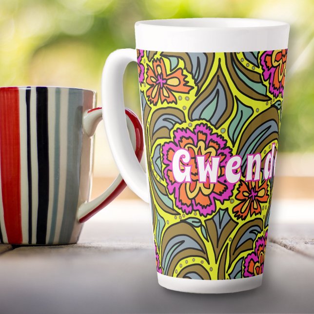 Floral Art Pattern Personalised Tall Latte Mug (Creator Uploaded)