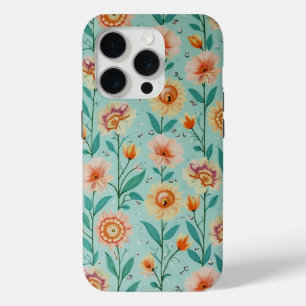 Floral Art – Pink Blossoms & Green Leaves iPhone 15 Pro Case