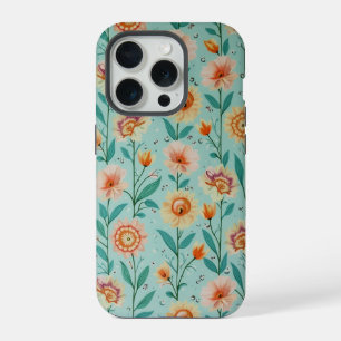Floral Art – Pink Blossoms & Green Leaves iPhone 15 Pro Case