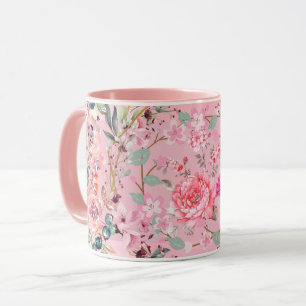 Floral Art, Pink Floral Wreath, Pink Art Mug