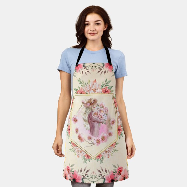 Floral Art, Pink Flowers, Lady Of Spring Apron (Worn)