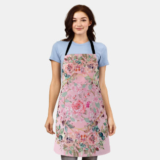 Floral Art, Pink Flowers, Pink Floral Wreath Apron