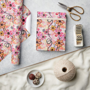 Floral Art Print – Playful Abstract Flowers & Vine Wrapping Paper