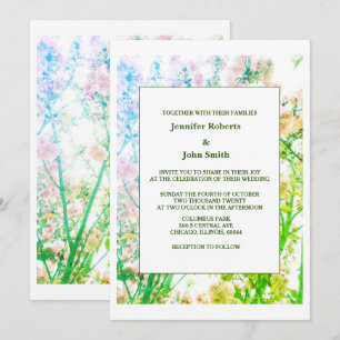 Floral Art Sage Green White Elegant Wedding Invitation
