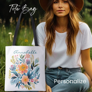 Floral Art Tote Bag, Watercolor Flower, Bag