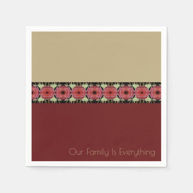 Floral Art With Burgundy And Pinks Napkin (Front)