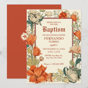 Floral Artistic Baptism  Invitation