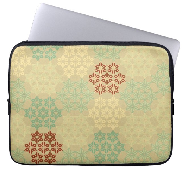 Floral (Asanoha) Pattern Gold Laptop Sleeve (Front)