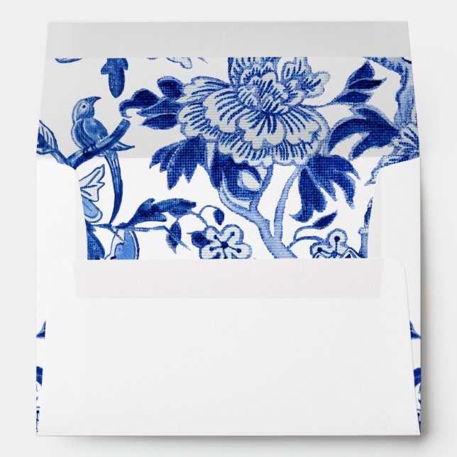 Floral Asian Influence Foliage Blue Chinoiserie Envelope (Back (Bottom))