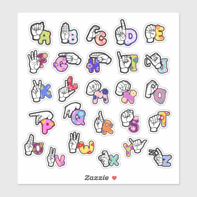Floral ASL Alphabet Sticker (Sheet)