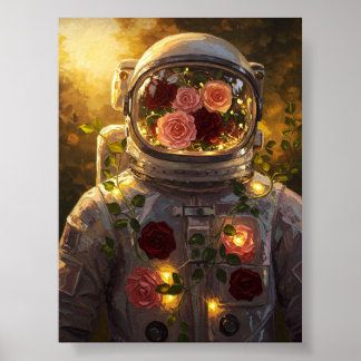 Floral Astronaut | Surreal Oil Painting Poster