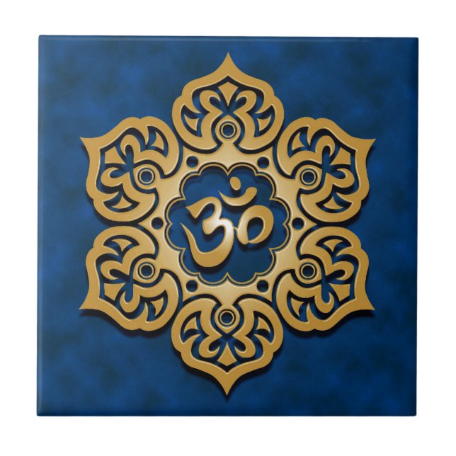 Floral Aum Design, golden blue Tile (Front)