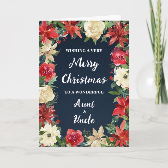 Floral Aunt and Uncle Merry Christmas Card (Front)