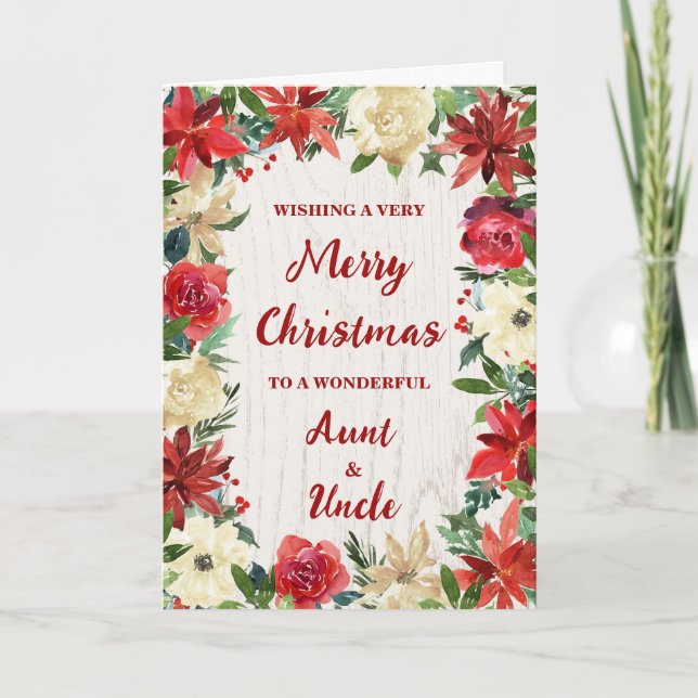 Floral Aunt and Uncle Merry Christmas Card (Front)