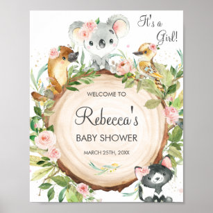 Floral Australian Animals Baby Shower Welcome  Poster