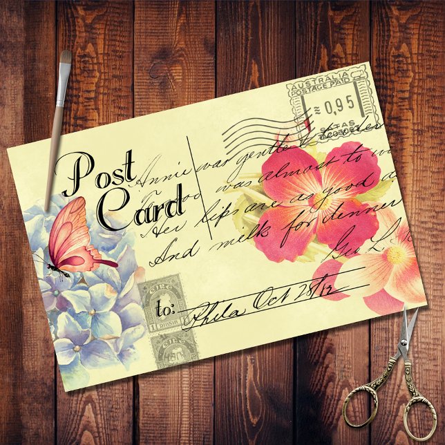 Floral Australian Postcard Ephemera Decoupage Tissue Paper (Creator Uploaded)